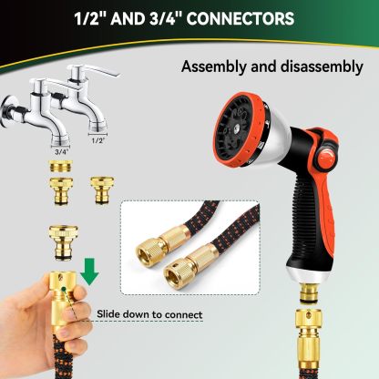 Ausdehnbarer Gartenschlauch, verbesserter 3-lagiger Latexschlauch, 3/4" und 1/2" Metallanschlüsse, langlebiges 3450D-Gewebe, knickfreier flexibler Wasserschlauch, 10 Sprühfunktionen (50 Fuß/15 m)