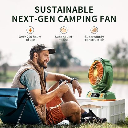 Wavising Camping LED-Ventilator mit Licht, 40000mAh wiederaufladbarer batteriebetriebener Outdoor-Zeltventilator mit Licht und Haken, 4 Geschwindigkeiten, persönlicher USB-Schreibtischventilator für Camping, Angeln, Stromausfall, Orkan, Baustelle