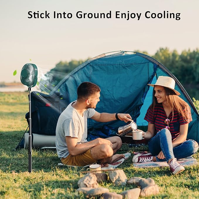 Wavising Batteriebetriebener Camping-Ventilator mit ausziehbarem Bodenständer, tragbarer, wiederaufladbarer Ventilator mit Licht für Camping, Zelt, Wandern, Strand, Golf