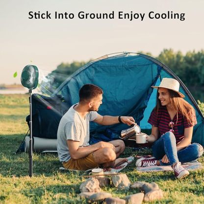 Wavising Batteriebetriebener Camping-Ventilator mit ausziehbarem Bodenständer, tragbarer, wiederaufladbarer Ventilator mit Licht für Camping, Zelt, Wandern, Strand, Golf