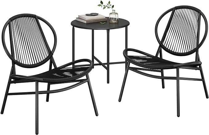 Wavising Garten-Bistro-Set, 3 Stück, Stühle, Sitzgelegenheiten für draußen, Beistelltisch und 2 Stühle, Konversationsset für drinnen und draußen, Balkonveranda, Tinte schwarz 