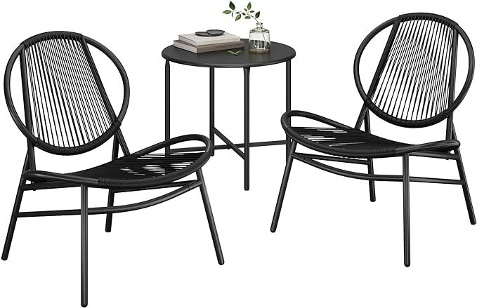 Wavising Garten-Bistro-Set, 3 Stück, Stühle, Sitzgelegenheiten für draußen, Beistelltisch und 2 Stühle, Konversationsset für drinnen und draußen, Balkonveranda, Tinte schwarz 
