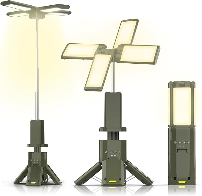 Wavising Tragbare Teleskop-Campingleuchten 14000 mAh Wiederaufladbare LED-Multifunktions-Magnetlaternen, IPX5 wasserdichte Outdoor-Taschenlampe mit vier Led-Lampen ＆ 3-Farben-Dimmung für Notfall, Wandern, Camping