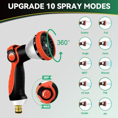 Ausdehnbarer Gartenschlauch, verbesserter 3-lagiger Latexschlauch, 3/4" und 1/2" Metallanschlüsse, langlebiges 3450D-Gewebe, knickfreier flexibler Wasserschlauch, 10 Sprühfunktionen (50 Fuß/15 m)