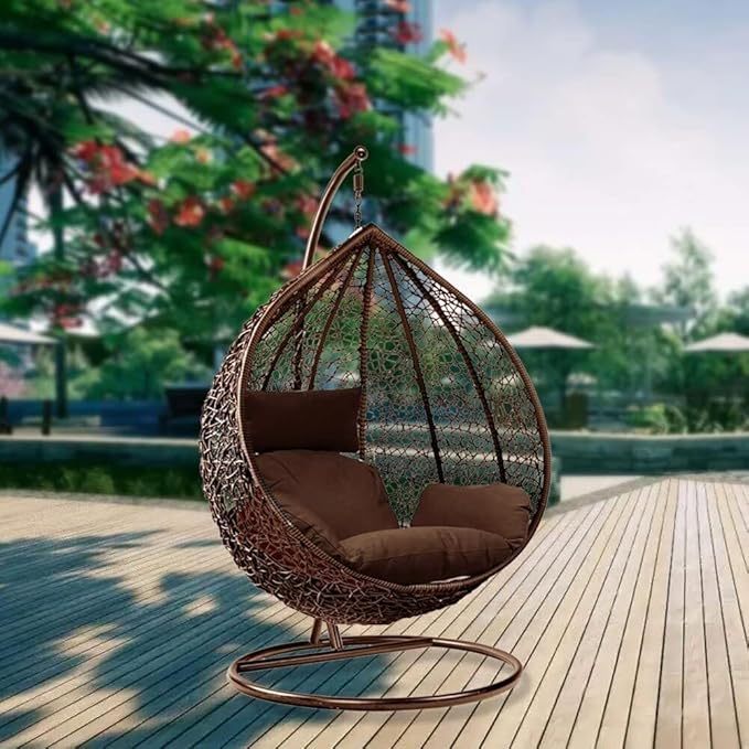 Wavising Rattan Swing Egg Chair Garden Swing Chair Patio Hanging Chair Indoor/Outdoor Hanging Hammock mit Kissen (Grey Egg Chair & white Cushion)