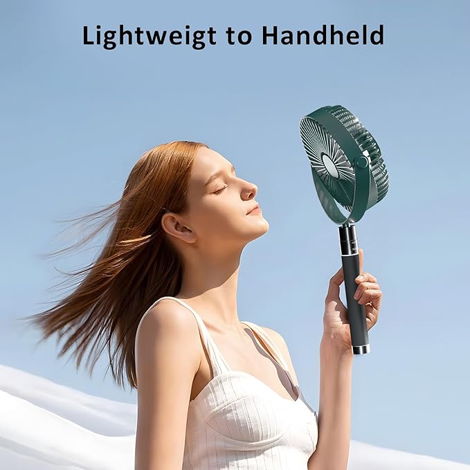 Wavising Batteriebetriebener Camping-Ventilator mit ausziehbarem Bodenständer, tragbarer, wiederaufladbarer Ventilator mit Licht für Camping, Zelt, Wandern, Strand, Golf