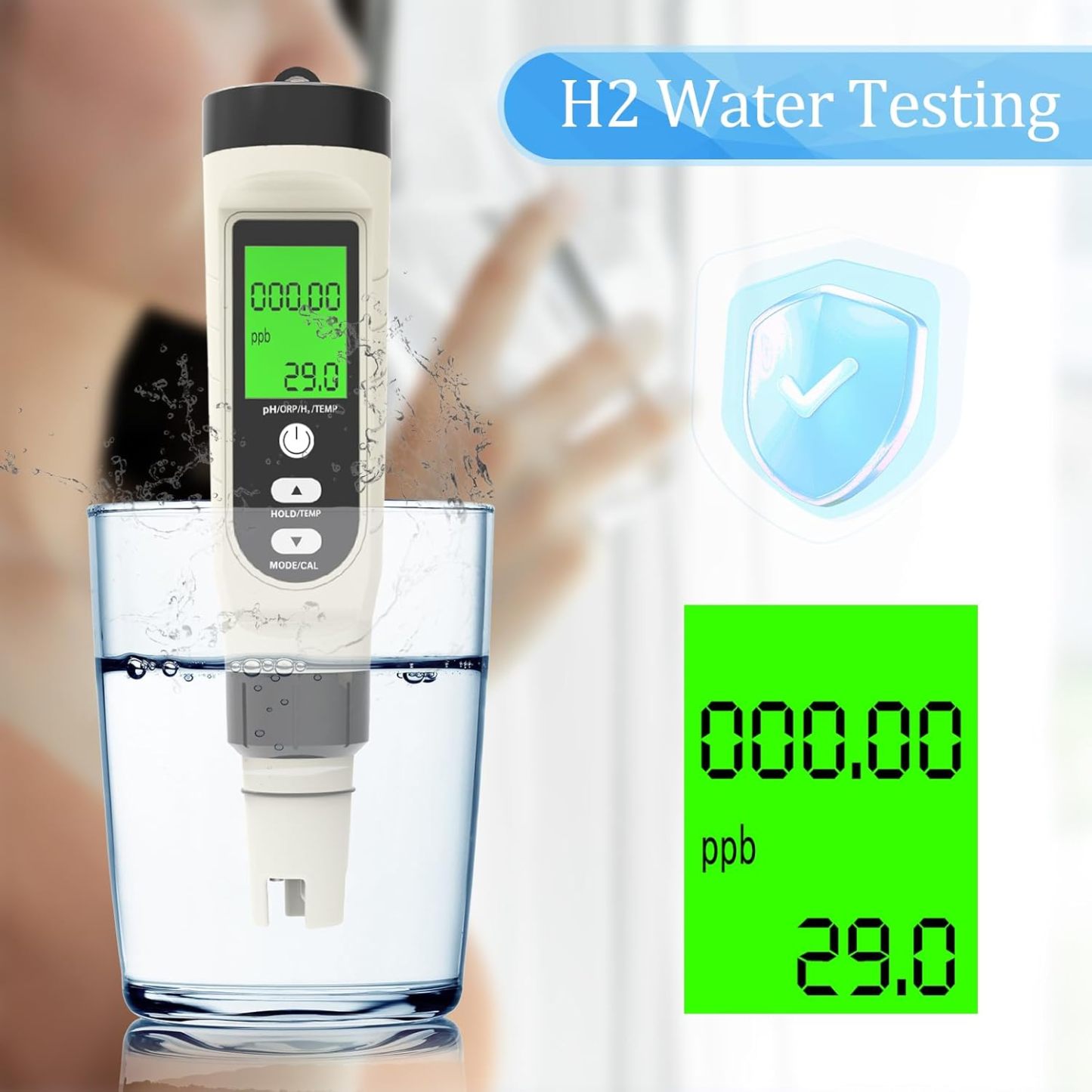 4-in-1 PH+ORP+H2-Messgerät, digitaler Wassertester, Salzgehalt, PH, Temperatur, EC und TDS-Messgerät für Salzwasser und Trinkwasser im Pool, Salzmessgerät für Schwimmbäder, Whirlpools, Hydrokulturen, Aquarien, Spas