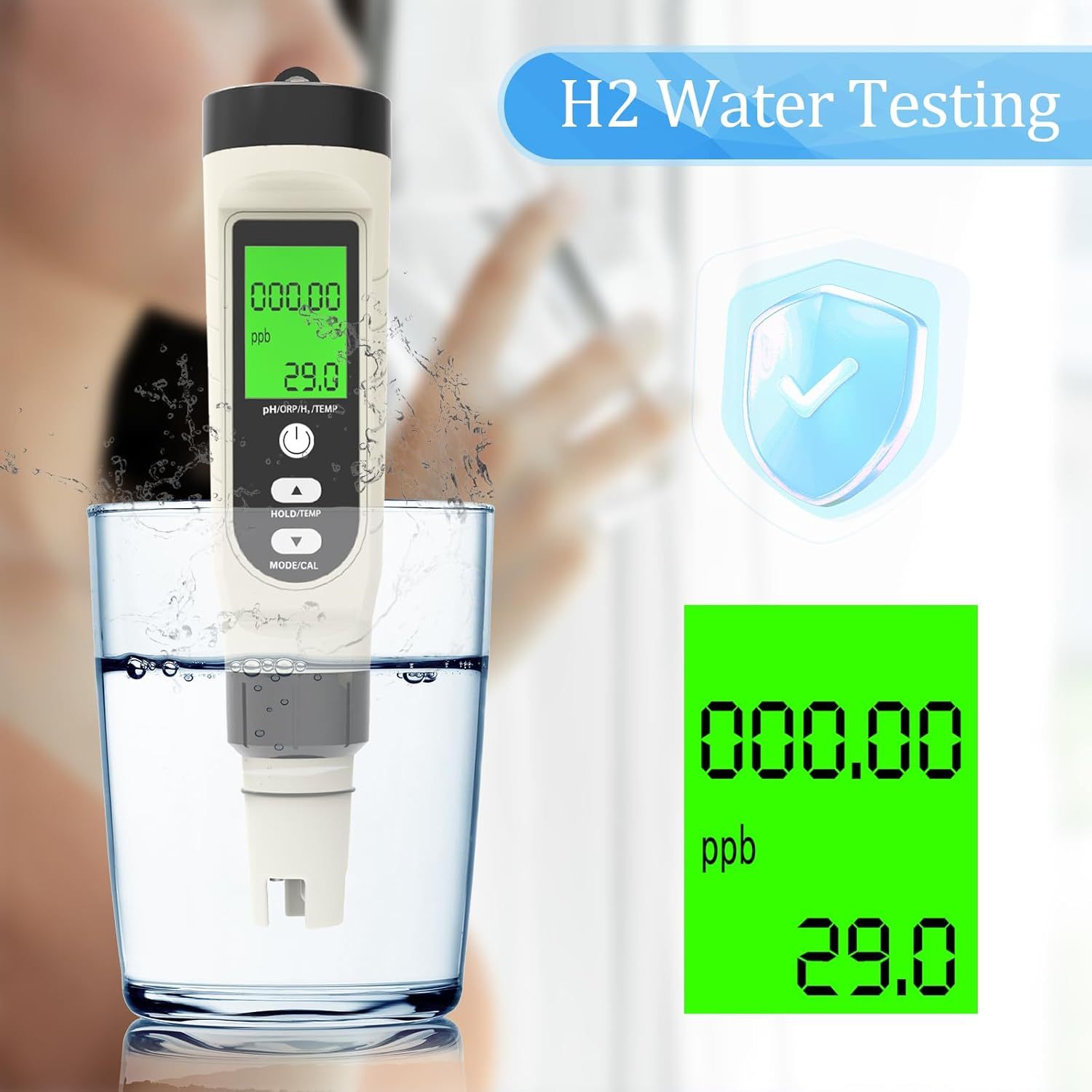 4-in-1 PH+ORP+H2-Messgerät, digitaler Wassertester, Salzgehalt, PH, Temperatur, EC und TDS-Messgerät für Salzwasser und Trinkwasser im Pool, Salzmessgerät für Schwimmbäder, Whirlpools, Hydrokulturen, Aquarien, Spas