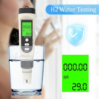 4-in-1 PH+ORP+H2-Messgerät, digitaler Wassertester, Salzgehalt, PH, Temperatur, EC und TDS-Messgerät für Salzwasser und Trinkwasser im Pool, Salzmessgerät für Schwimmbäder, Whirlpools, Hydrokulturen, Aquarien, Spas