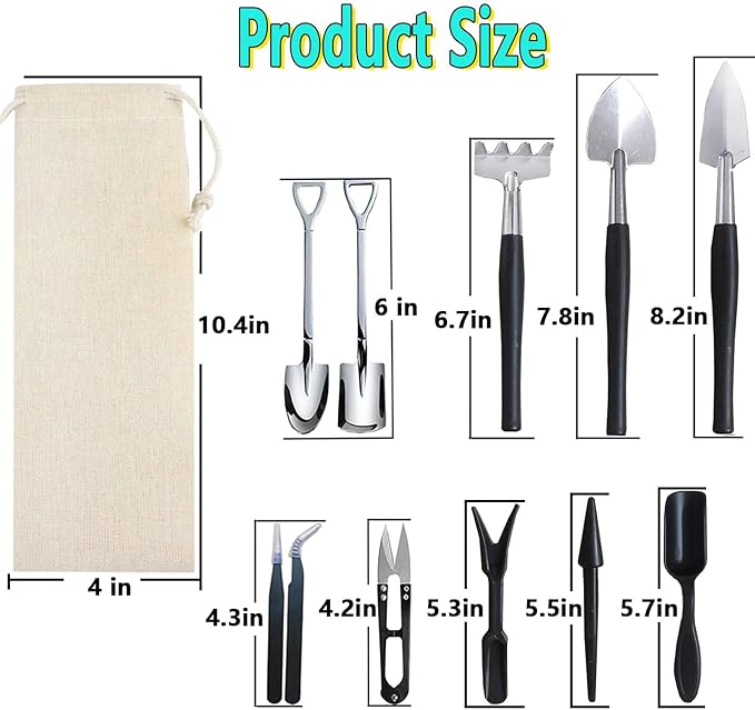 Wavising  12 Stück Sukkulenten Werkzeuge Set Mini Umpflanzen Garten Werkzeuge Kit für Indoor-Gartenarbeit Blumentopf Kaktus Pflege