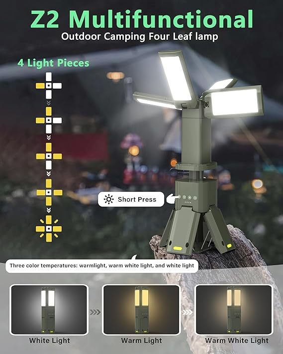 Wavising Tragbare Teleskop-Campingleuchten 14000 mAh Wiederaufladbare LED-Multifunktions-Magnetlaternen, IPX5 wasserdichte Outdoor-Taschenlampe mit vier Led-Lampen ＆ 3-Farben-Dimmung für Notfall, Wandern, Camping