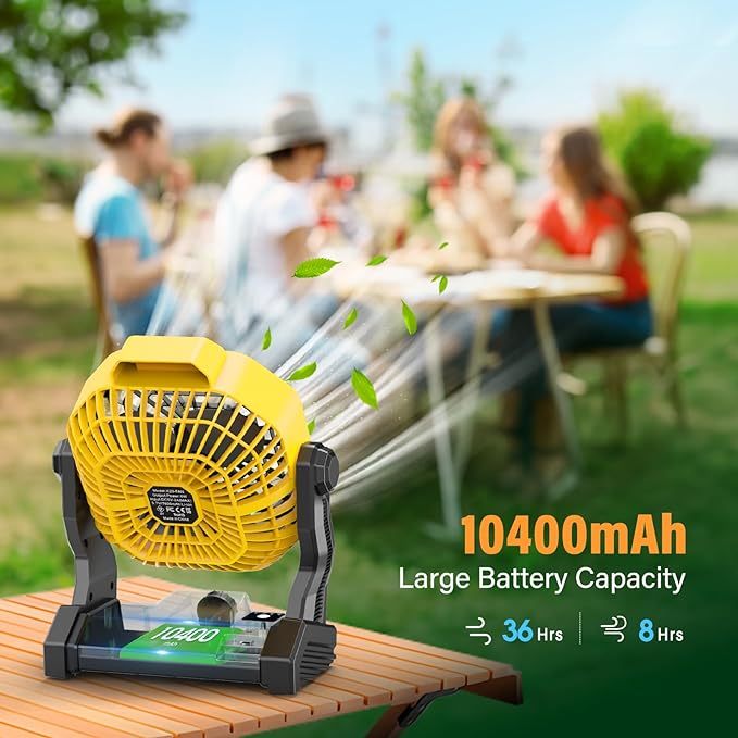 Wavising 10400mAh Solar-Ventilator, Camping-Ventilator mit Solarpanel, 7W wiederaufladbarer solarbetriebener Ventilator für draußen, LED-Laterne, stufenlose Geschwindigkeit und leiser batteriebetriebener Zelt-Ventilator für Picknick, Grillen, Angeln, Reis