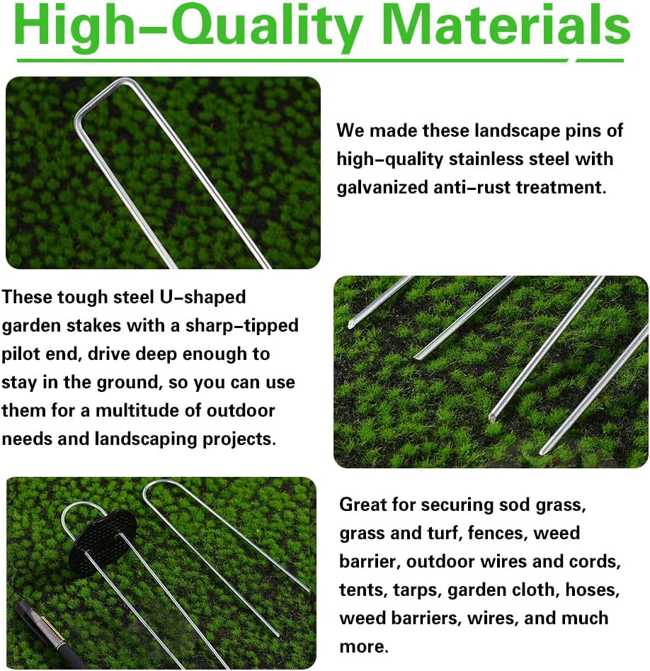 200 Heringe für Unkrautvlies + 200 Pufferscheiben, 6 Zoll/150 mm Heringe für Unkrautvlies, Metallklammern für Gartenlandschaften, Kunstrasenstifte, Bodendecker, Moosgewebe, Heringe für künstliche Barrieren, Zubehör