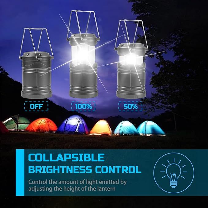 Wavising LED-Laternen, 4 Pack Pop Up Laternen für Stromausfälle, helle batteriebetriebene hängende Laternen für Outdoor-Camping Wandern, Notfall-Überlebenslichter für Hurrikan zusammenklappbar, dunkelgrau