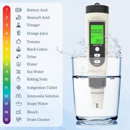 4-in-1 PH+ORP+H2-Messgerät, digitaler Wassertester, Salzgehalt, PH, Temperatur, EC und TDS-Messgerät für Salzwasser und Trinkwasser im Pool, Salzmessgerät für Schwimmbäder, Whirlpools, Hydrokulturen, Aquarien, Spas