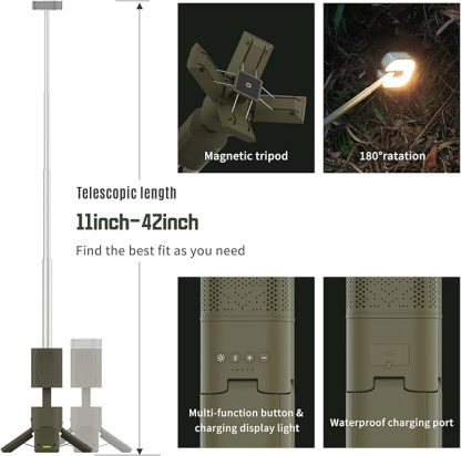 Wavising Camping-Laterne, 14000mAh wiederaufladbare Teleskop-Camping-Lichter mit Magnetfuß, Bluetooth, IPX5 wasserdichte tragbare LED-Taschenlampe für Notfall//Wandern/Camping, Camping Essentials