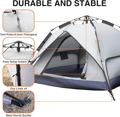 Wavising Zelte für Camping Instant Pop Up Zelte,3 Person Easy Setup Zelt Automatikzelt mit abnehmbarem Außenbereich als Sonnenschutz,Wasserdicht & Winddicht Familienzelte für Camping Outdoor Picknicks Hinterhof