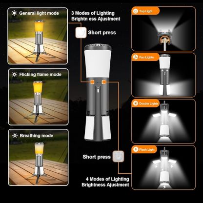 Wavising Camping Laterne Wiederaufladbar, Camping Lichter mit Flammen-Modus, Ausziehbares Licht Stativ, Batteriebetriebene Lichter mit 12000mAh Batterien, Outdoor Tragbare Laternen für Notfall, Ausfälle, Wandern, Camping