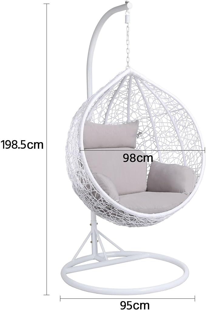 Wavising Garten Schaukel Stuhl, Patio Schaukel Stuhl im Freien hängende Hängematte mit Stand Indoor Rattan Stuhl mit Kissen und Abdeckung, weiß