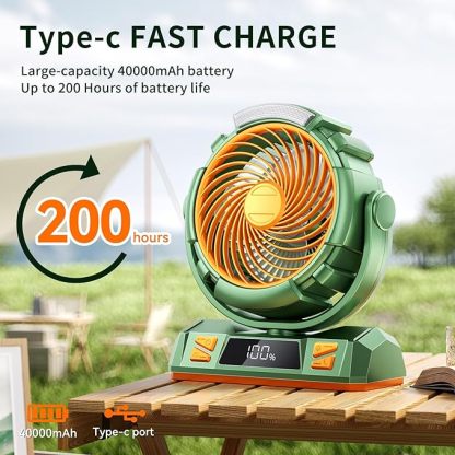 Wavising Camping LED-Ventilator mit Licht, 40000mAh wiederaufladbarer batteriebetriebener Outdoor-Zeltventilator mit Licht und Haken, 4 Geschwindigkeiten, persönlicher USB-Schreibtischventilator für Camping, Angeln, Stromausfall, Orkan, Baustelle