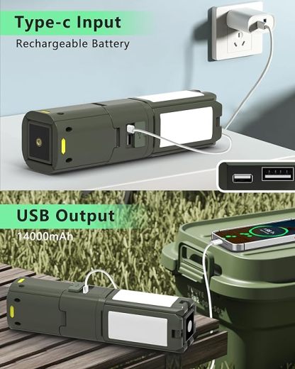 Wavising Tragbare Teleskop-Campingleuchten 14000 mAh Wiederaufladbare LED-Multifunktions-Magnetlaternen, IPX5 wasserdichte Outdoor-Taschenlampe mit vier Led-Lampen ＆ 3-Farben-Dimmung für Notfall, Wandern, Camping