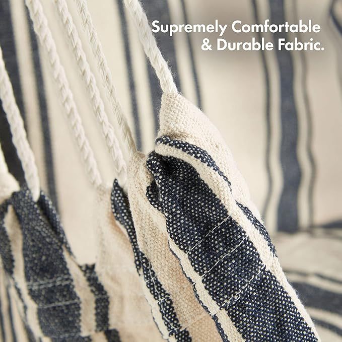 Wavising Hängesessel Outdoor - Blau & Weiß gestreifter Garten Schaukelsitz & Hängemattenstuhl, Starker Baumwollseil-Schaukelstuhl Outdoor - Tragbarer Gartenstuhl, Schaukelsitz für Garten, Terrasse, Terrasse & Decking