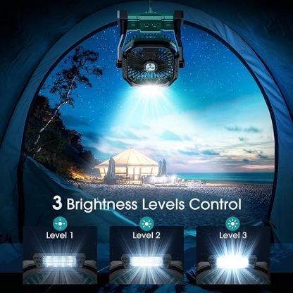 Wavising Tragbarer Ventilator wiederaufladbar, 20000mAh kabelloser batteriebetriebener Ventilator mit LED-Laterne, Tischventilator, USB C batteriebetriebene Ventilatoren für Reisen Schlafzimmer Haus Camping Zelt Büro Strand Schreibtisch Angeln