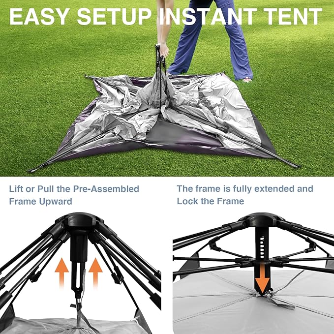 Wavising Zelte für Camping Instant Pop Up Zelte,3 Person Easy Setup Zelt Automatikzelt mit abnehmbarem Außenbereich als Sonnenschutz,Wasserdicht & Winddicht Familienzelte für Camping Outdoor Picknicks Hinterhof