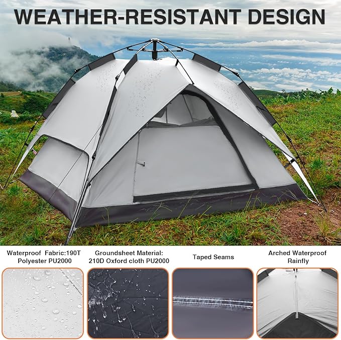 Wavising Zelte für Camping Instant Pop Up Zelte,3 Person Easy Setup Zelt Automatikzelt mit abnehmbarem Außenbereich als Sonnenschutz,Wasserdicht & Winddicht Familienzelte für Camping Outdoor Picknicks Hinterhof