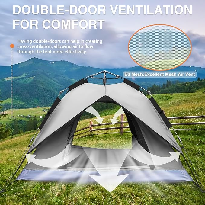 Wavising Zelte für Camping Instant Pop Up Zelte,3 Person Easy Setup Zelt Automatikzelt mit abnehmbarem Außenbereich als Sonnenschutz,Wasserdicht & Winddicht Familienzelte für Camping Outdoor Picknicks Hinterhof