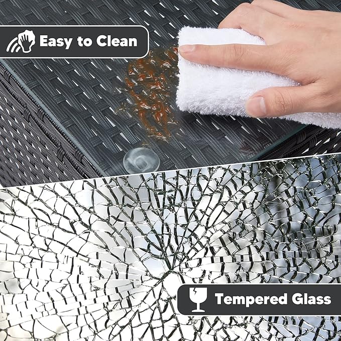 Wavising Rattan Garten Gartenmöbel Set 3 Stück Patio Konversation Sets PE Wicker 2 Sofa Stühle mit Kissen und Couchtisch für Poolside Hinterhof Balkon, schwarz