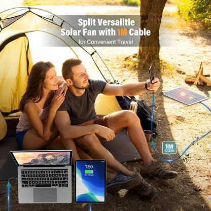 Wavising 10400mAh Solar-Ventilator, Camping-Ventilator mit Solarpanel, 7W wiederaufladbarer solarbetriebener Ventilator für draußen, LED-Laterne, stufenlose Geschwindigkeit und leiser batteriebetriebener Zelt-Ventilator für Picknick, Grillen, Angeln, Reis