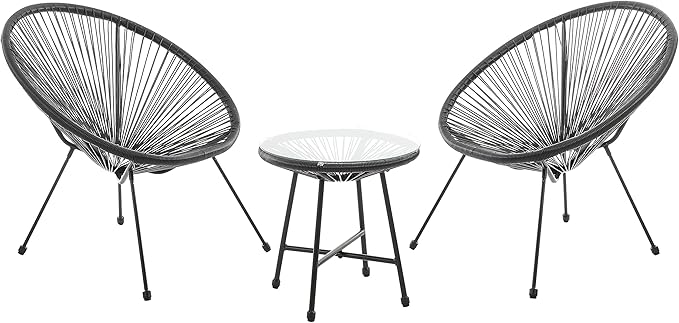 Wavising Schwarzes Ei Form Conversational Gartenmöbel Bistro Patio Outdoor Set Für Balkone Gärten Terrassen 2 Stühle 1 Glasplatte Tisch