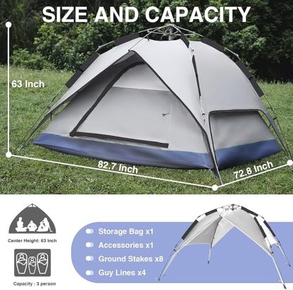 Wavising Zelte für Camping Instant Pop Up Zelte,3 Person Easy Setup Zelt Automatikzelt mit abnehmbarem Außenbereich als Sonnenschutz,Wasserdicht & Winddicht Familienzelte für Camping Outdoor Picknicks Hinterhof