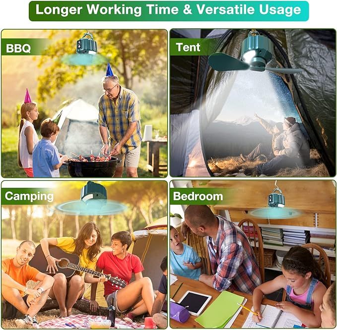 Wavising  Zelt Deckenventilatoren für Camping, tragbare Zelt Ventilatoren mit Licht und Fernbedienung, Power Bank, USB Batterie betriebene Camping Laterne Fan mit hängenden Haken für Outdoor-Zelt