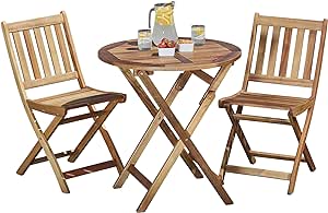 Wavising  Hölzerne Bistro-Möbel Set Outdoor Klappbarer Terrassentisch mit 2 Stühlen Einfache Lagerung