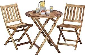 Wavising  Hölzerne Bistro-Möbel Set Outdoor Klappbarer Terrassentisch mit 2 Stühlen Einfache Lagerung