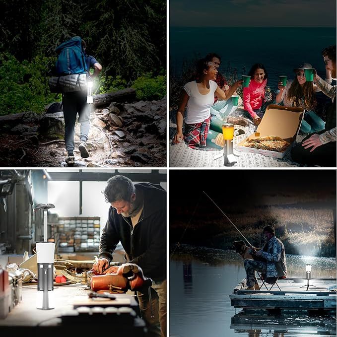 Wavising Camping Laterne Wiederaufladbar, Camping Lichter mit Flammen-Modus, Ausziehbares Licht Stativ, Batteriebetriebene Lichter mit 12000mAh Batterien, Outdoor Tragbare Laternen für Notfall, Ausfälle, Wandern, Camping