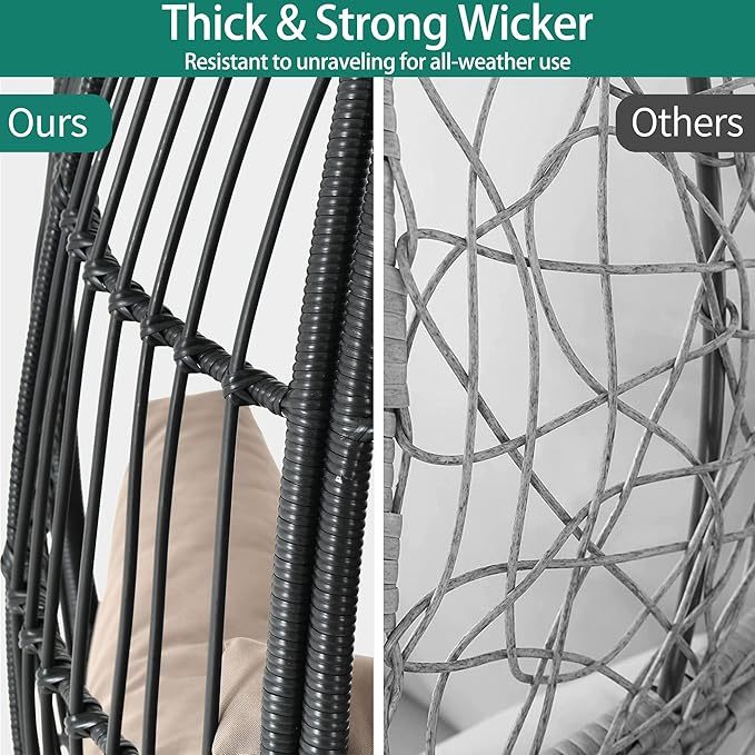 Wavising Wicker Egg Chair mit Ottomane Outdoor Indoor Oversized Lounger mit Ständer, Kissen, Egg Basket Chair für Patio Backyard Porch - Brown & Black