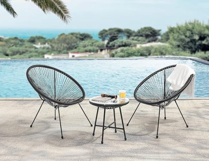 Wavising Schwarzes Ei Form Conversational Gartenmöbel Bistro Patio Outdoor Set Für Balkone Gärten Terrassen 2 Stühle 1 Glasplatte Tisch