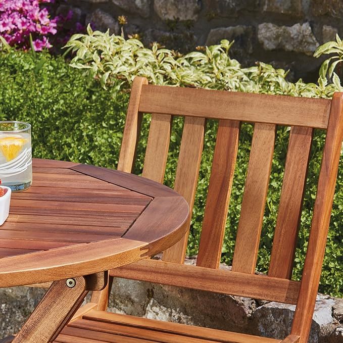 Wavising  Hölzerne Bistro-Möbel Set Outdoor Klappbarer Terrassentisch mit 2 Stühlen Einfache Lagerung