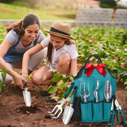 Gartenwerkzeug-Set, 11-teiliges Starter-Set für Handwerkzeuge aus Aluminiumlegierung mit Gartentasche, Outdoor-Werkzeug, robustes Gartenarbeitsset mit ergonomischem Griff, Gartengeräte
