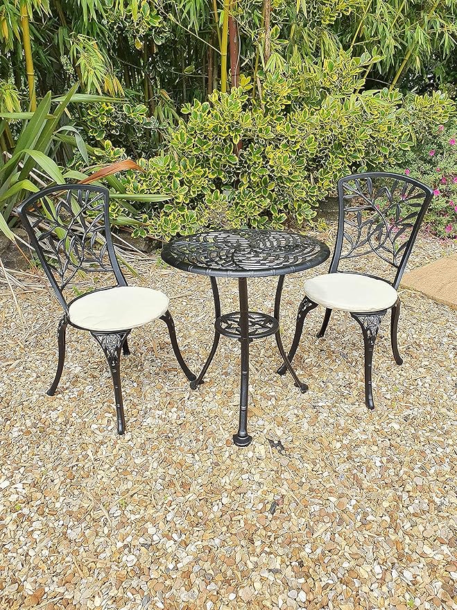 Wavising  3 Stück Patio Möbel | Rust-Resistant Garten Tisch und Stühle | Schwarz