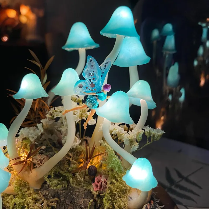 Enchanted Mushroom Forest Night Light, Handmade Glowing Mushrooms Lamp for Bedroom, Kids Room, Living Room, Magical Home Decor Creative Gift