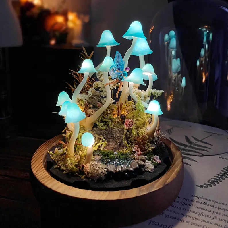 Enchanted Mushroom Forest Night Light, Handmade Glowing Mushrooms Lamp for Bedroom, Kids Room, Living Room, Magical Home Decor Creative Gift