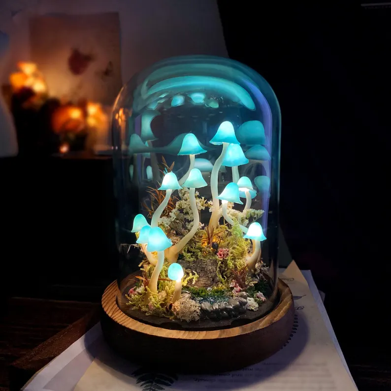 Enchanted Mushroom Forest Night Light, Handmade Glowing Mushrooms Lamp for Bedroom, Kids Room, Living Room, Magical Home Decor Creative Gift