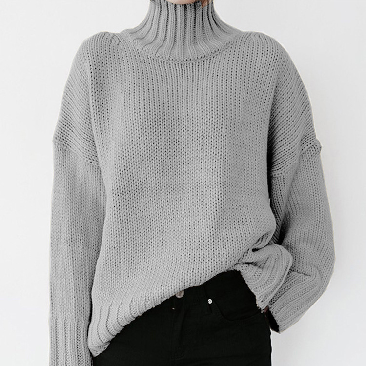 Casual Solid Color Turtleneck Sweater-ABOXUN