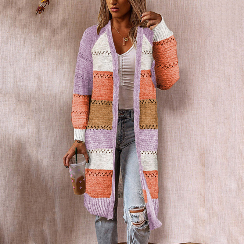 Vintage Contrast Cutout Sweater Cardigan-ABOXUN