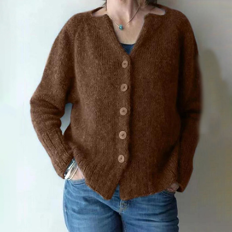 Vintage Solid V Neck Single Breasted Sweater Cardigan-ABOXUN