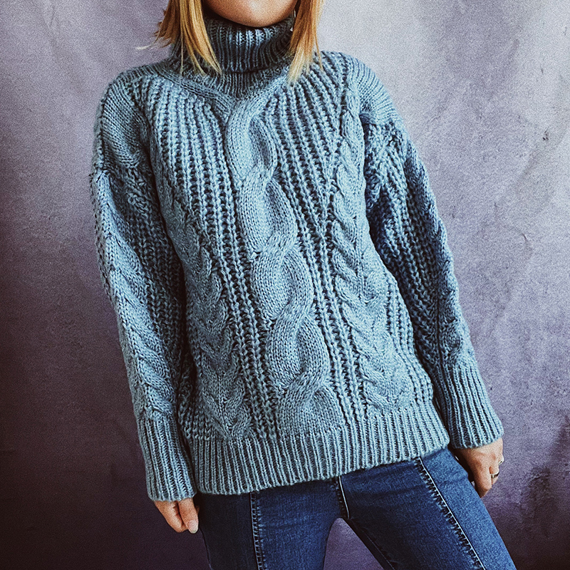 Vintage Long Sleeve Turtleneck Solid Sweater-ABOXUN